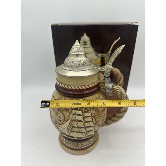 Vintage Avon 1977 Tall Ships Collectors Beer Stein w Lid Hand Made Brazil New - Picture 7 of 7